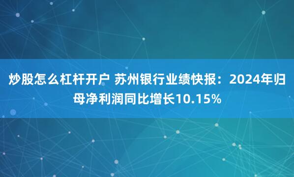 炒股怎么杠杆开户 苏州银行业绩快报：2024年归母净利润同比增长10.15%