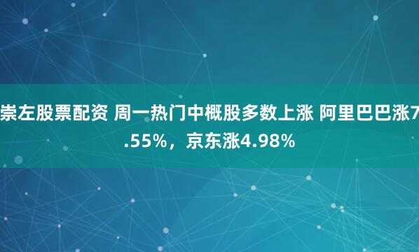 崇左股票配资 周一热门中概股多数上涨 阿里巴巴涨7.55%，京东涨4.98%