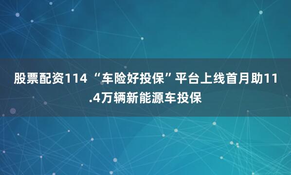 股票配资114 “车险好投保”平台上线首月助11.4万辆新能源车投保